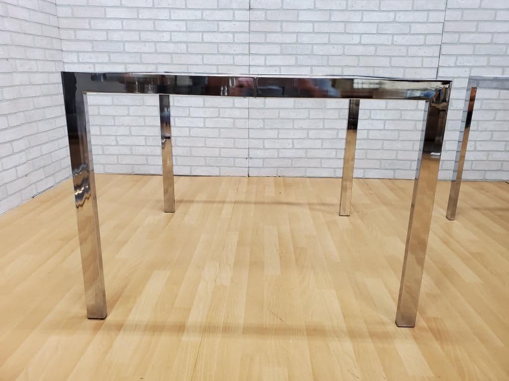 Modernist Milo Baughman for D. I. A. Chrome and Glass Dining Table With 20” Leaf Extension - Thumbnail 4