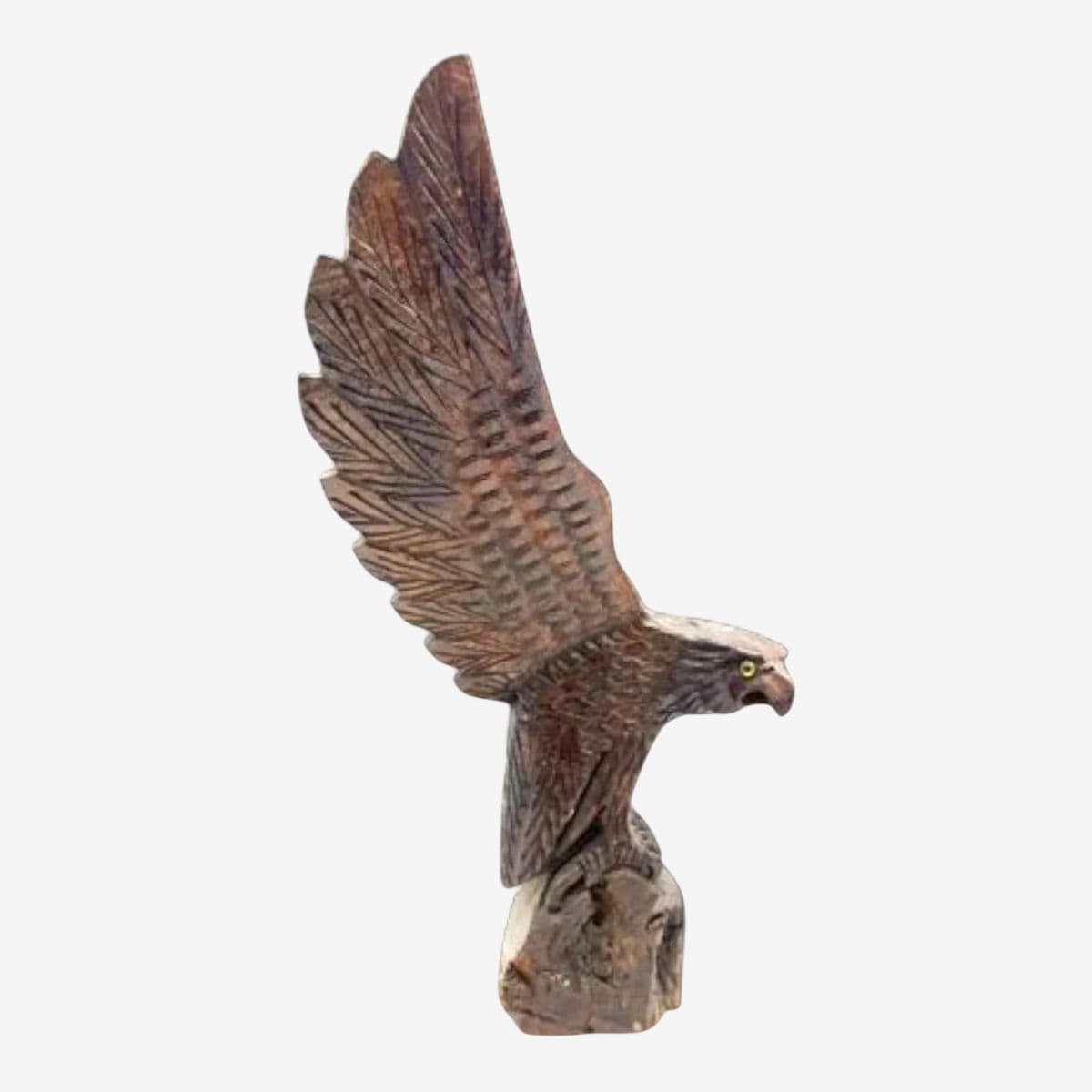 Hand-Carved Wooden Eagle Sculpture – Rustic Wildlife Decor With Intricate Detailing - Image 1