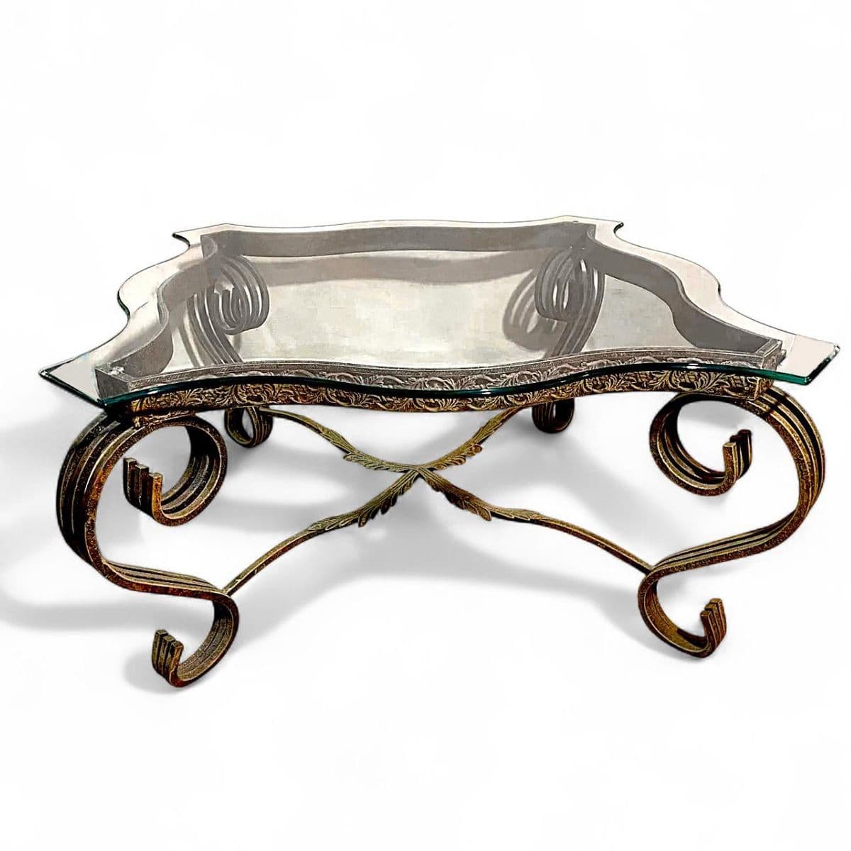 1980s Mid-Century Ornate Wrought Iron and Figural Glass Tables - 4 Piece Set - Thumbnail 3