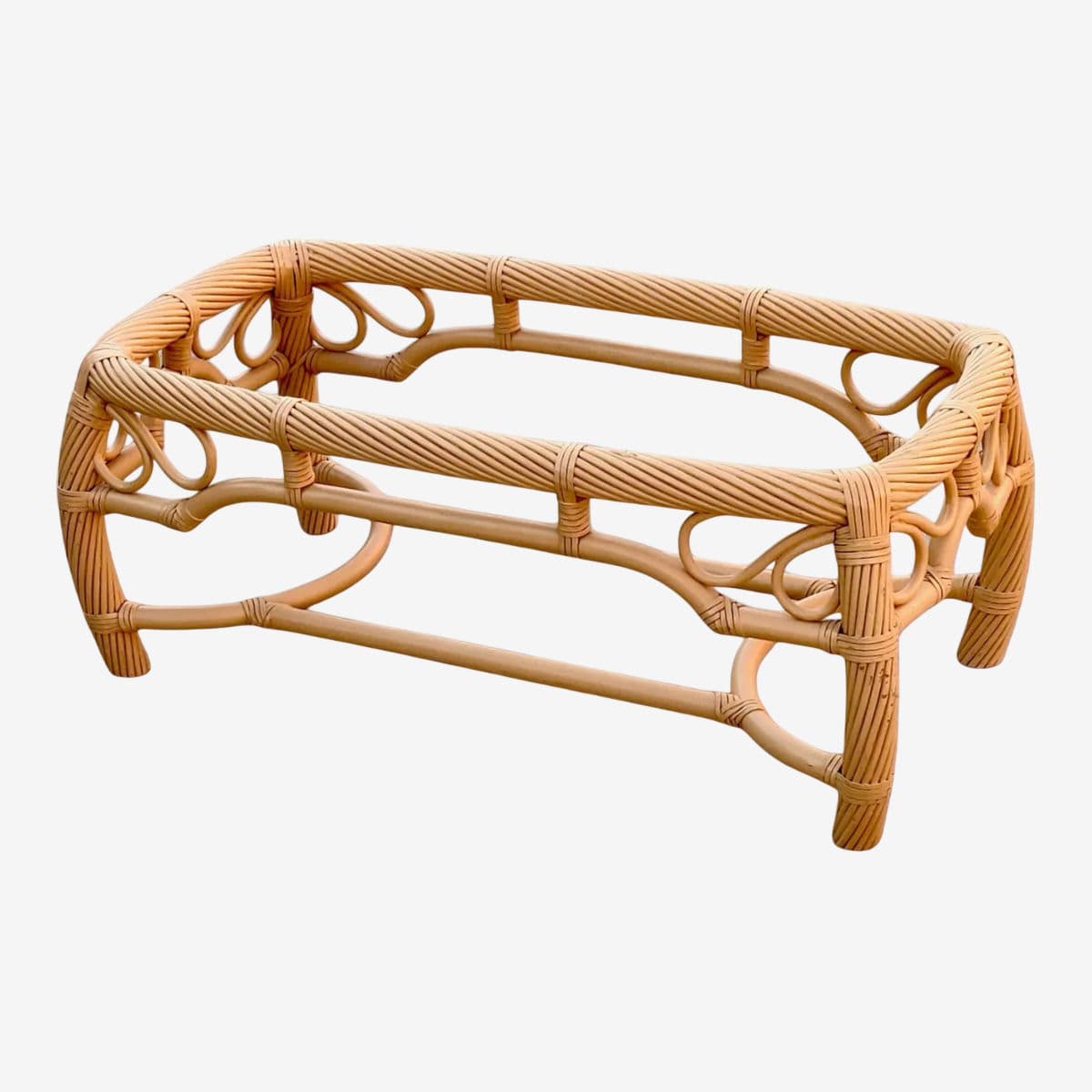 1980s Twisted Blonde Bohemian Chic Pencil Reed Rattan Coffee Table Base - Image 1