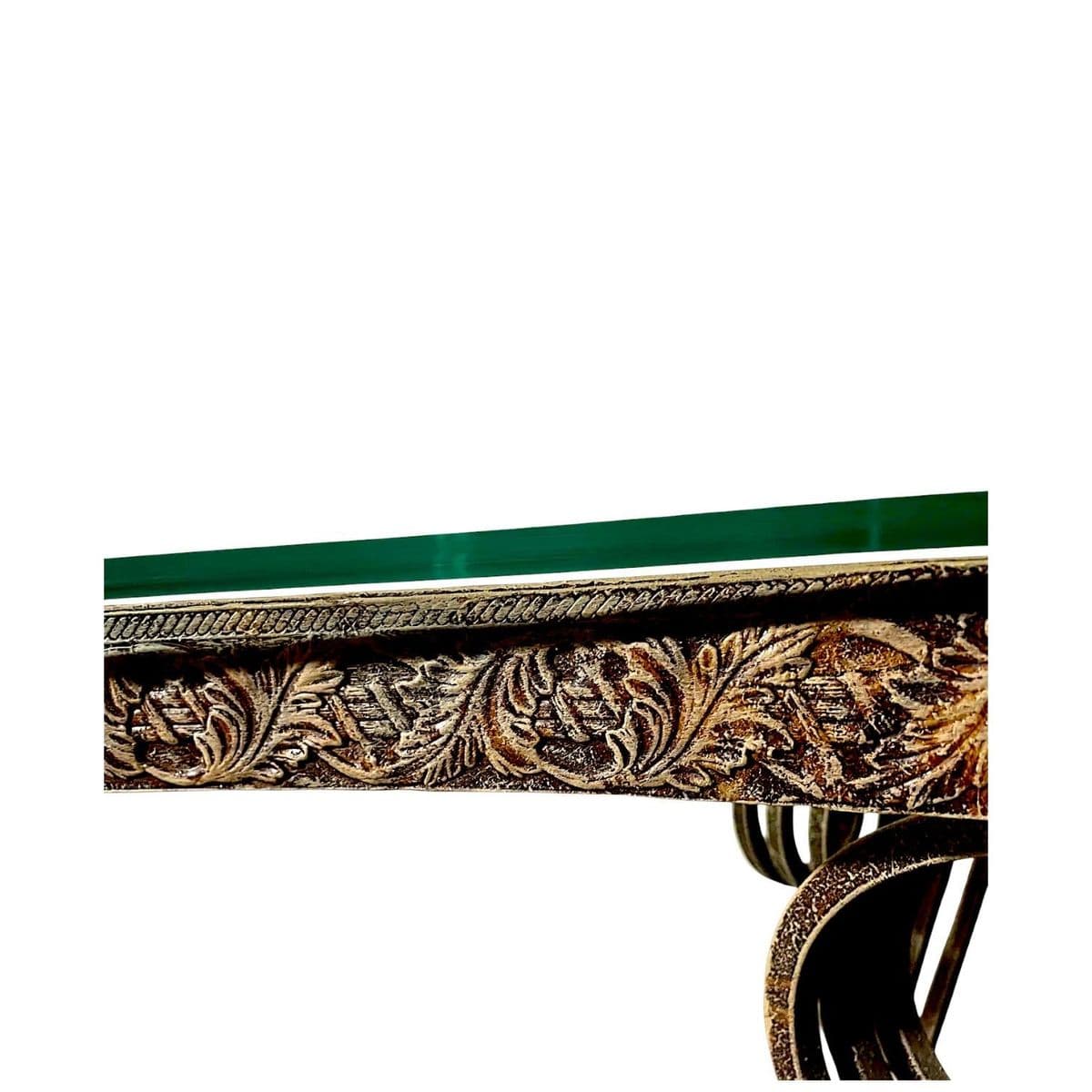 1980s Mid-Century Ornate Wrought Iron and Figural Glass Tables - 4 Piece Set - Thumbnail 12