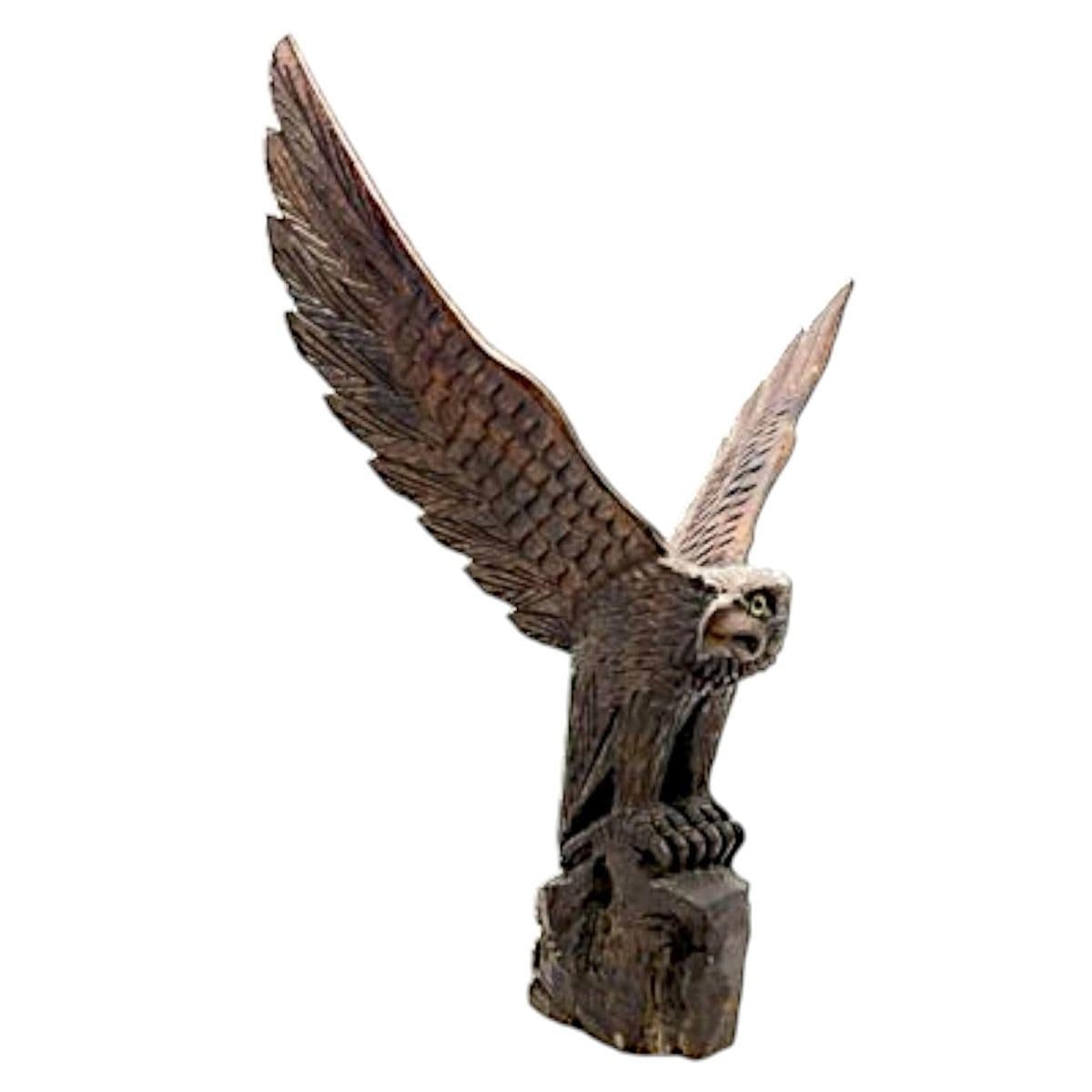 Hand-Carved Wooden Eagle Sculpture – Rustic Wildlife Decor With Intricate Detailing - Thumbnail 3