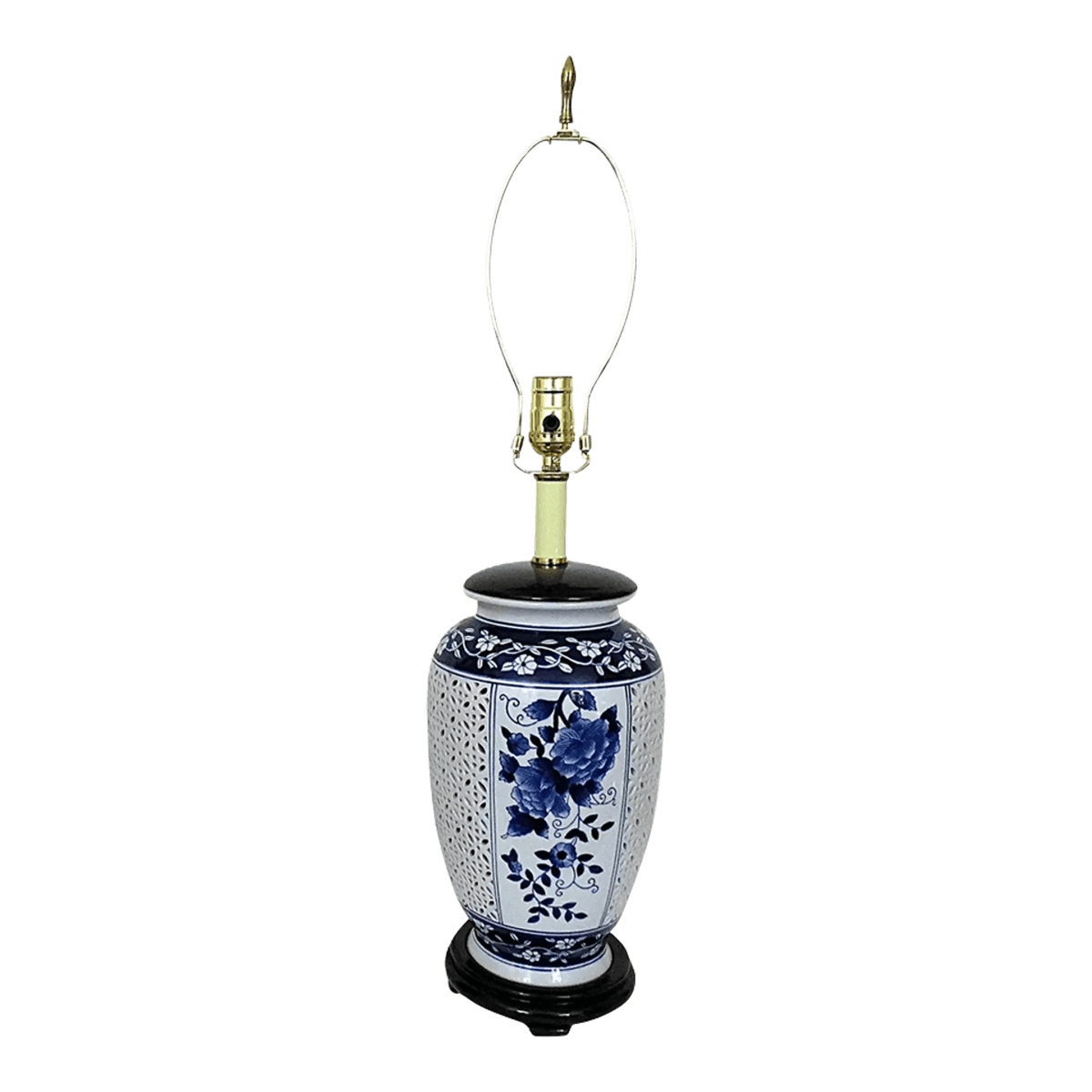 Mid Century Modern Vintage Blue & White Porcelain Chinoiserie Table Lamp - Thumbnail 2