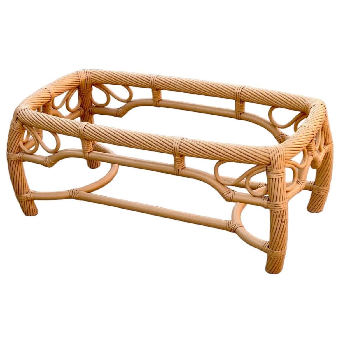 1980s Twisted Blonde Bohemian Chic Pencil Reed Rattan Coffee Table Base - Thumbnail 8