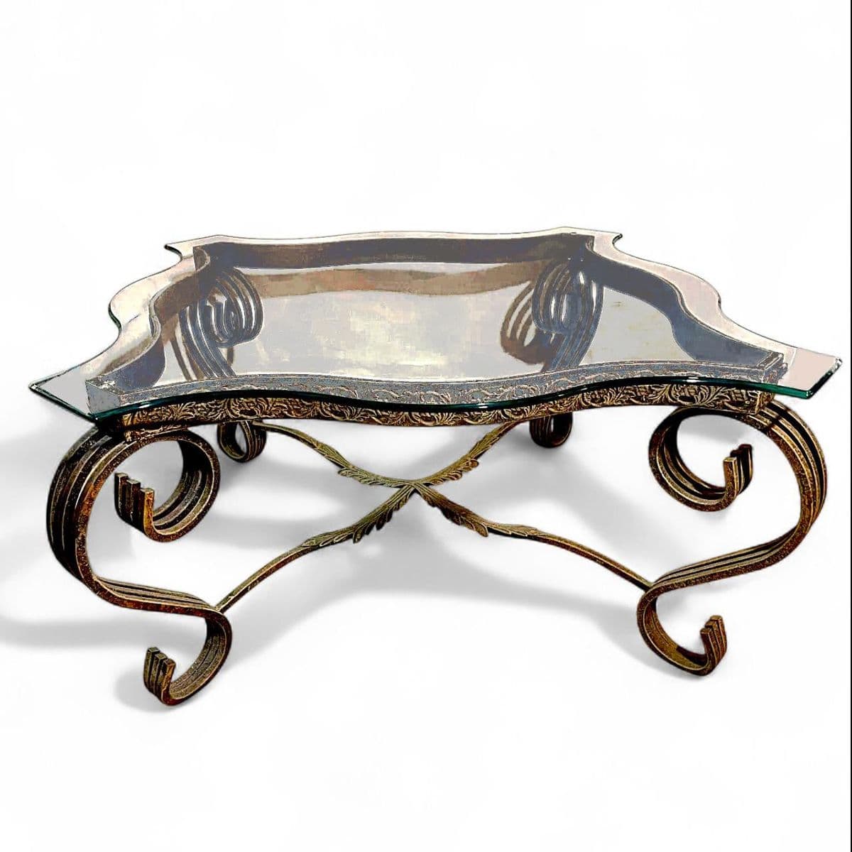 1980s Mid-Century Ornate Wrought Iron and Figural Glass Tables - 4 Piece Set - Thumbnail 19