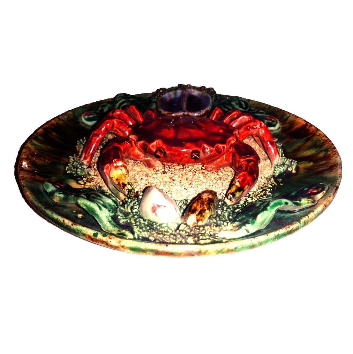 Mid 20th Century Majolica Bernard Palissy Style Faience Trompe l'Oeil Crab Plate - Thumbnail 6
