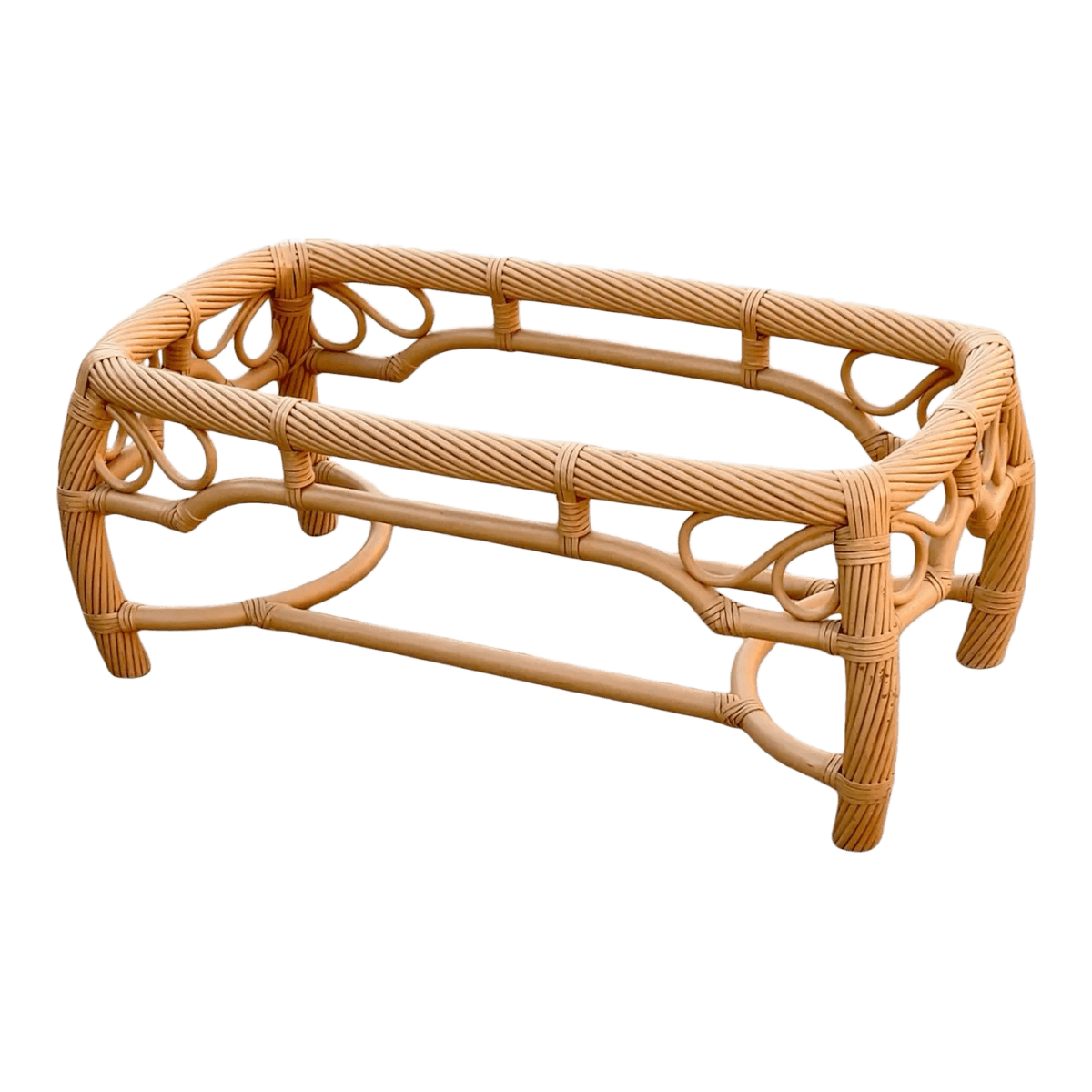 1980s Twisted Blonde Bohemian Chic Pencil Reed Rattan Coffee Table Base - Thumbnail 2