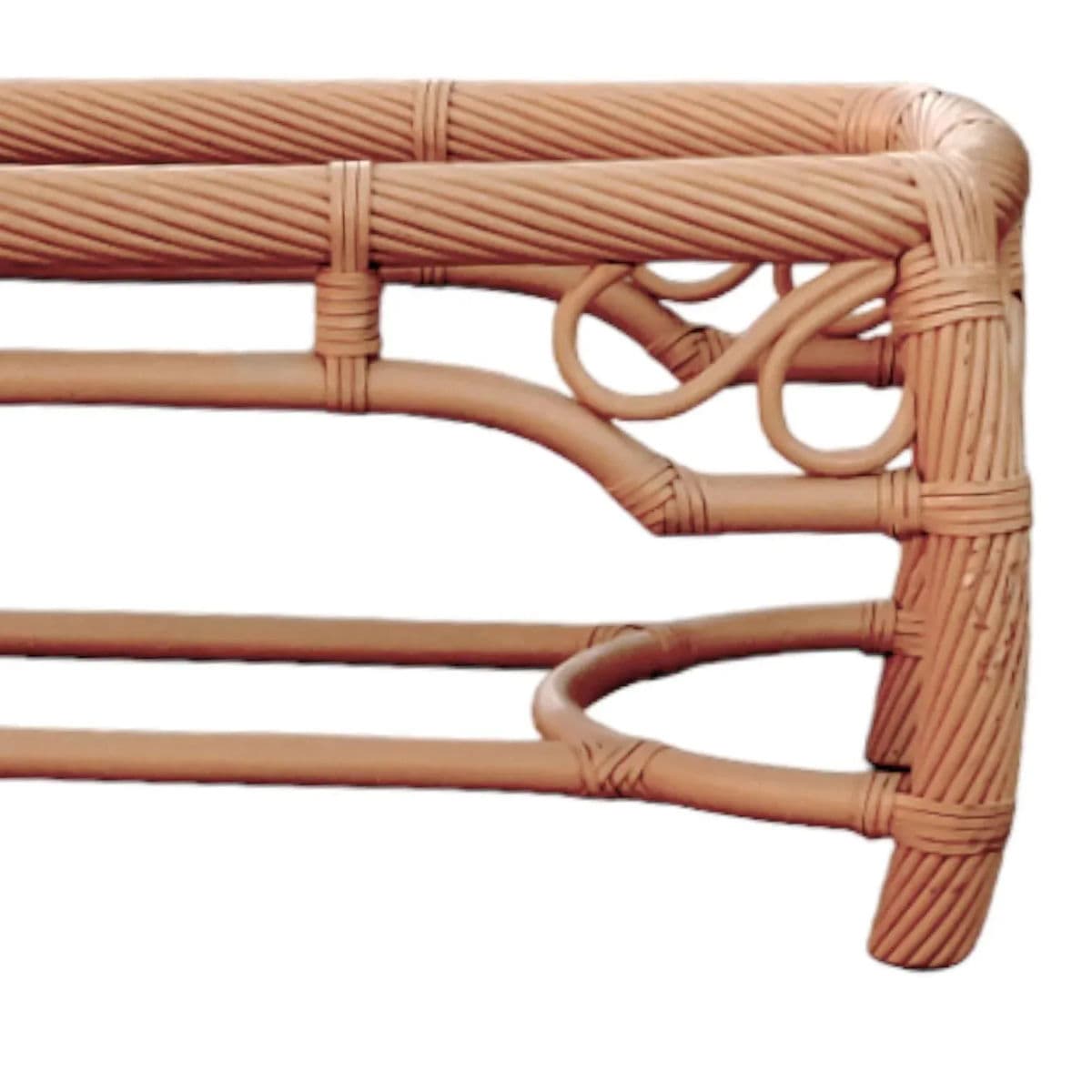 1980s Twisted Blonde Bohemian Chic Pencil Reed Rattan Coffee Table Base - Thumbnail 4