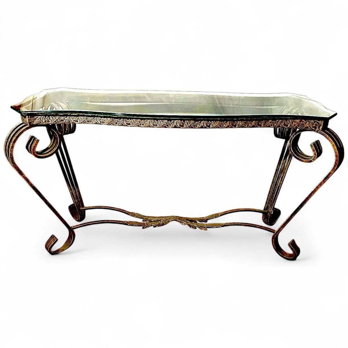 1980s Mid-Century Ornate Wrought Iron and Figural Glass Tables - 4 Piece Set - Thumbnail 4