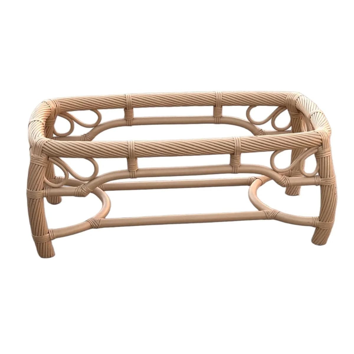 1980s Twisted Blonde Bohemian Chic Pencil Reed Rattan Coffee Table Base - Thumbnail 3