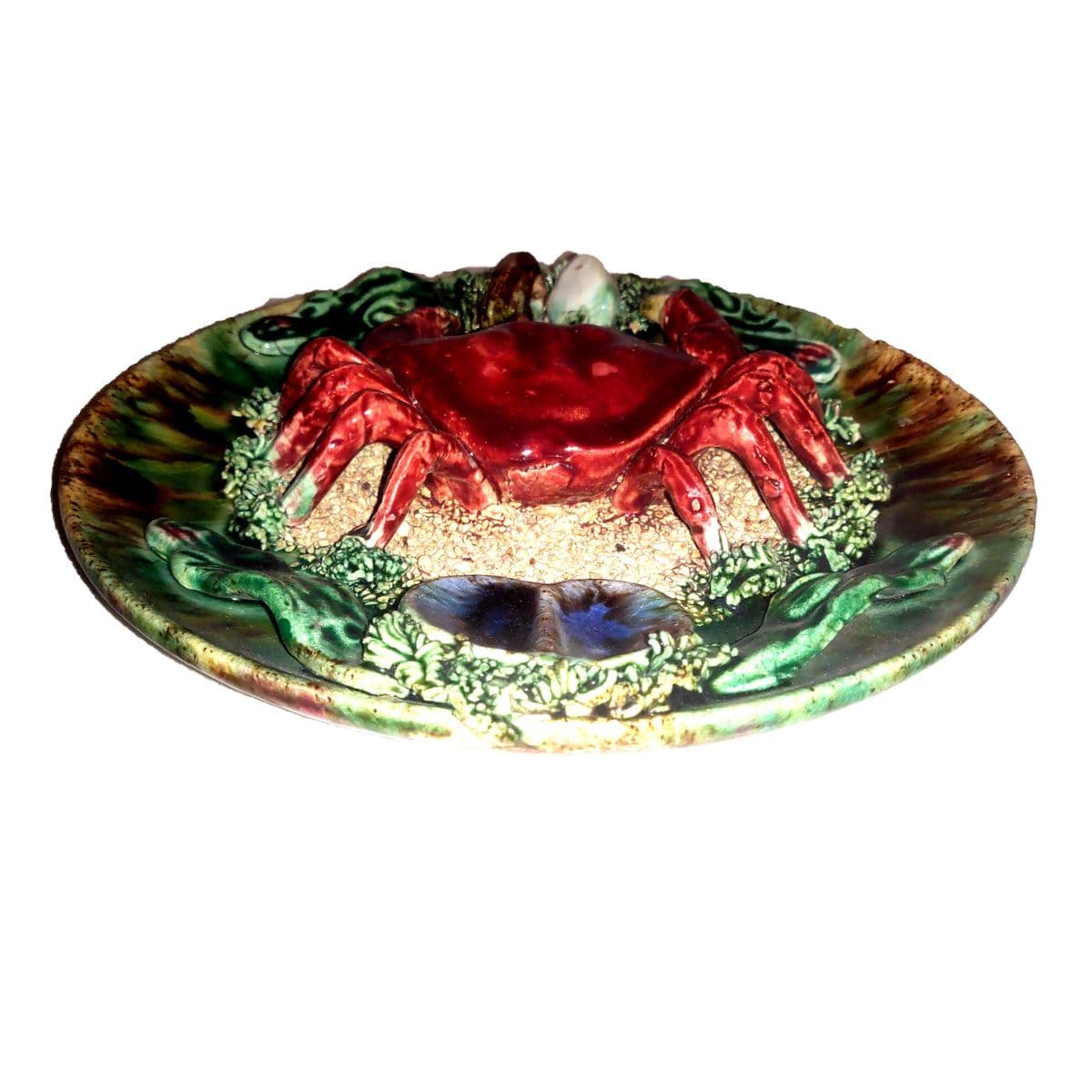 Mid 20th Century Majolica Bernard Palissy Style Faience Trompe l'Oeil Crab Plate - Thumbnail 5