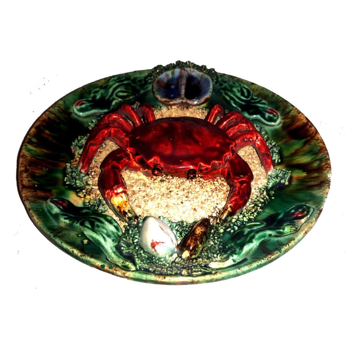 Mid 20th Century Majolica Bernard Palissy Style Faience Trompe l'Oeil Crab Plate - Thumbnail 7
