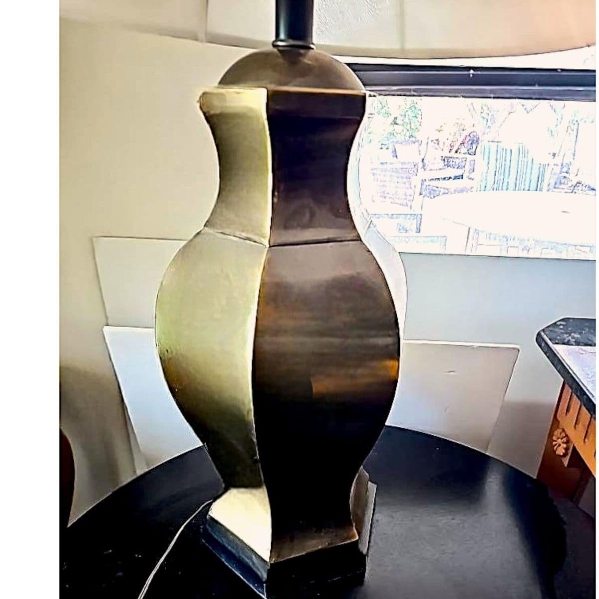 1950s Frederick Cooper Hexagonal Brass & Wood Chinoiserie / Asian Table Lamp - Thumbnail 7