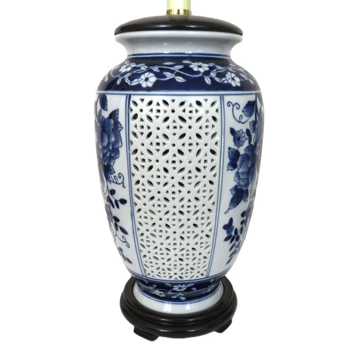 Mid Century Modern Vintage Blue & White Porcelain Chinoiserie Table Lamp - Thumbnail 6