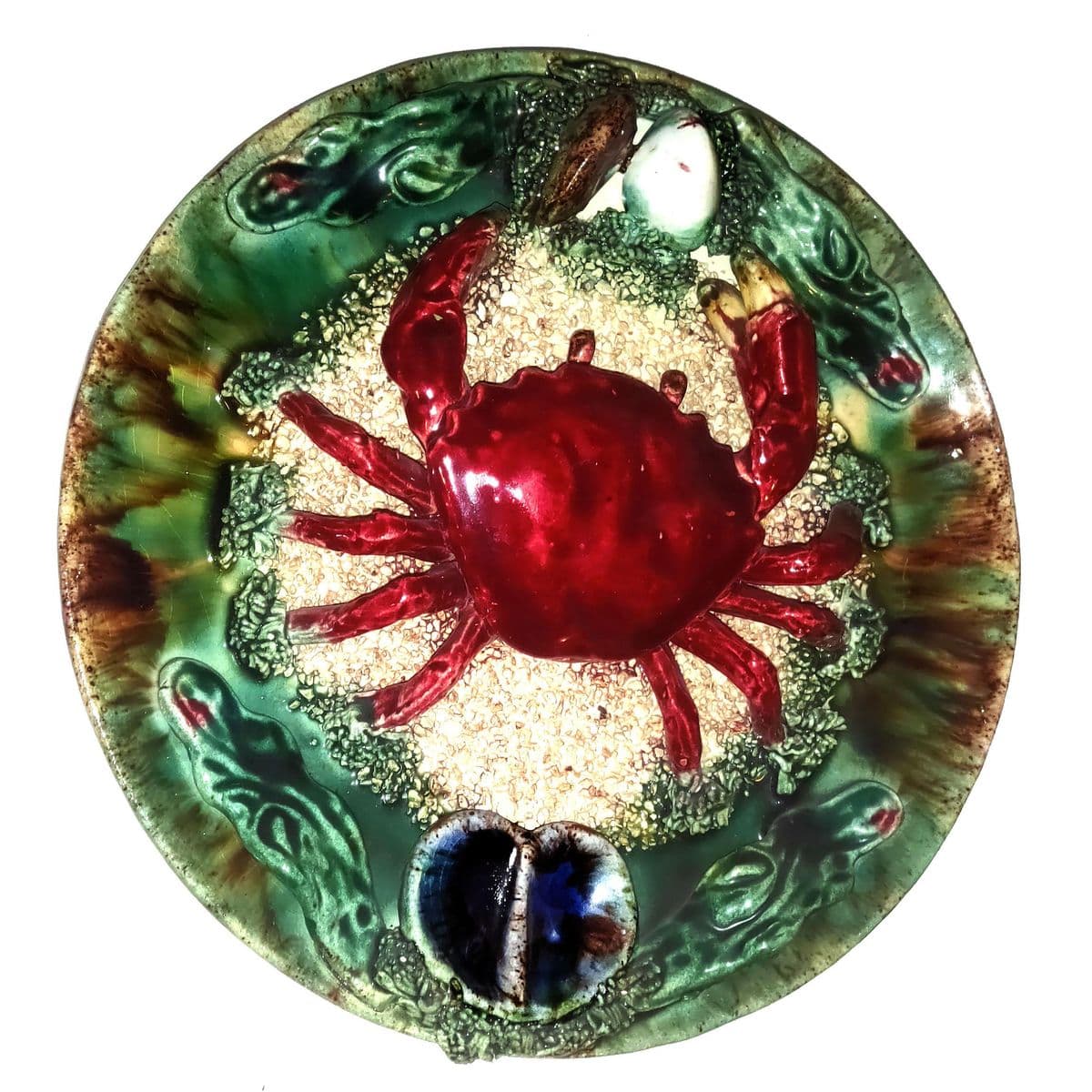 Mid 20th Century Majolica Bernard Palissy Style Faience Trompe l'Oeil Crab Plate - Thumbnail 4