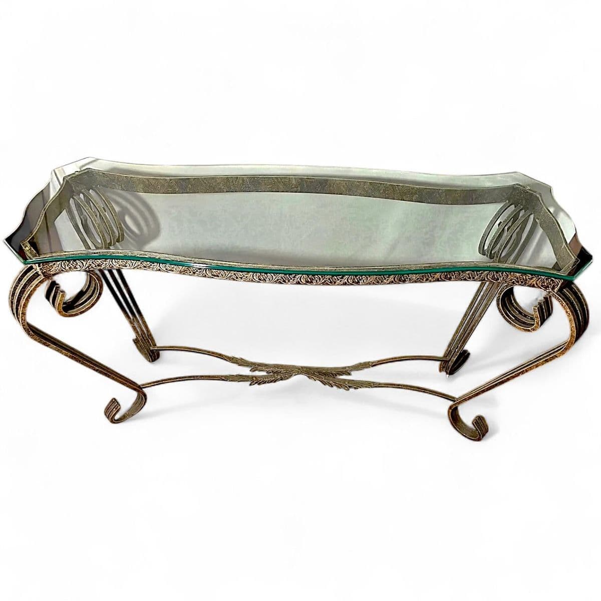 1980s Mid-Century Ornate Wrought Iron and Figural Glass Tables - 4 Piece Set - Thumbnail 17