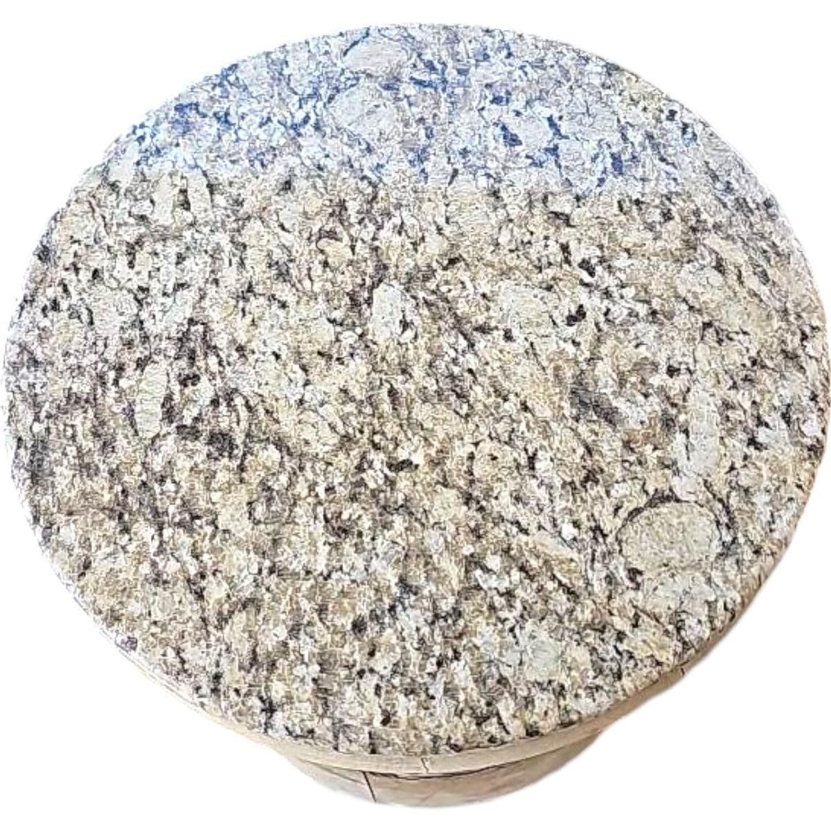 Hand Carved Wooden Drum Shaped Side Table With Lattice Detail and Granite Top - Thumbnail 6