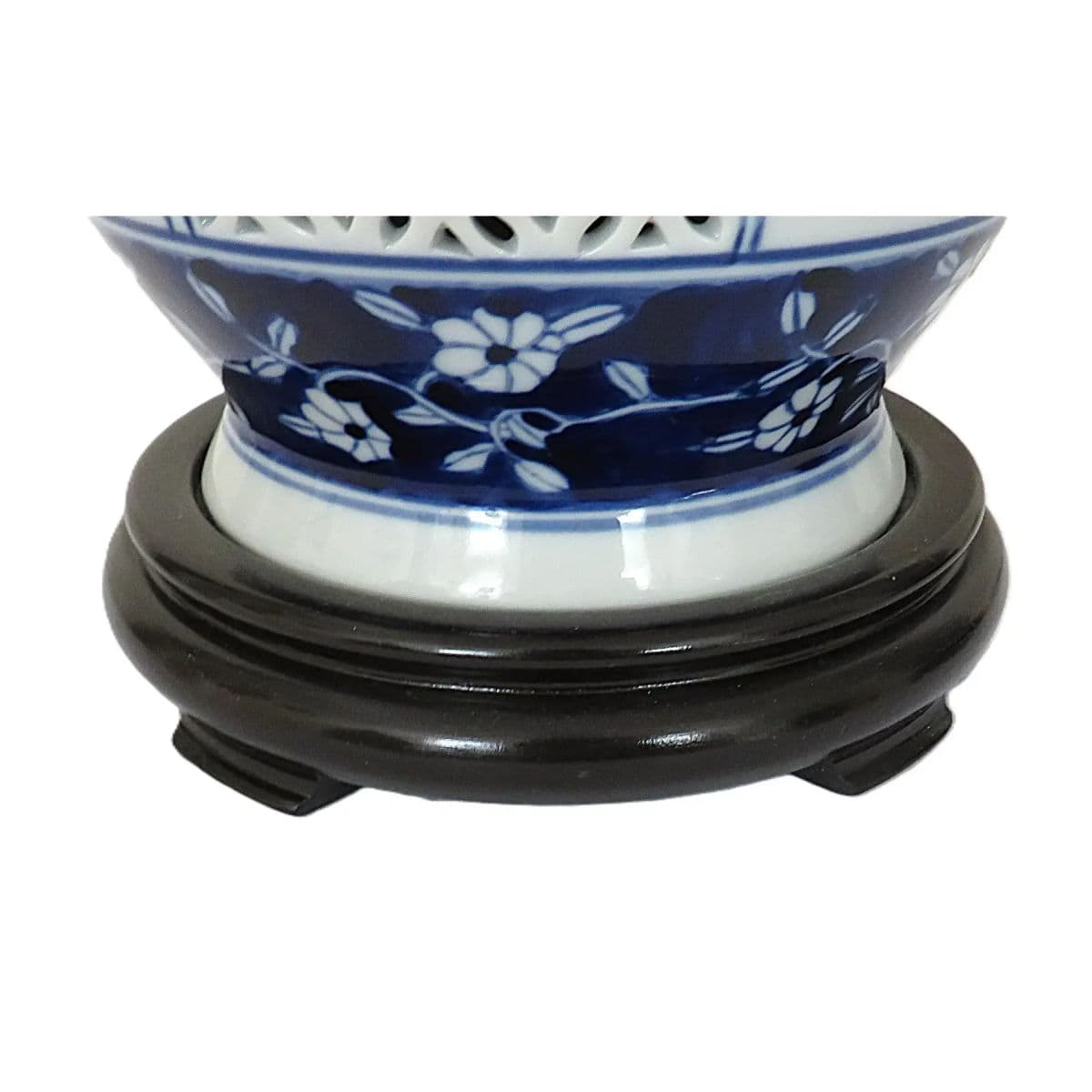 Mid Century Modern Vintage Blue & White Porcelain Chinoiserie Table Lamp - Thumbnail 5