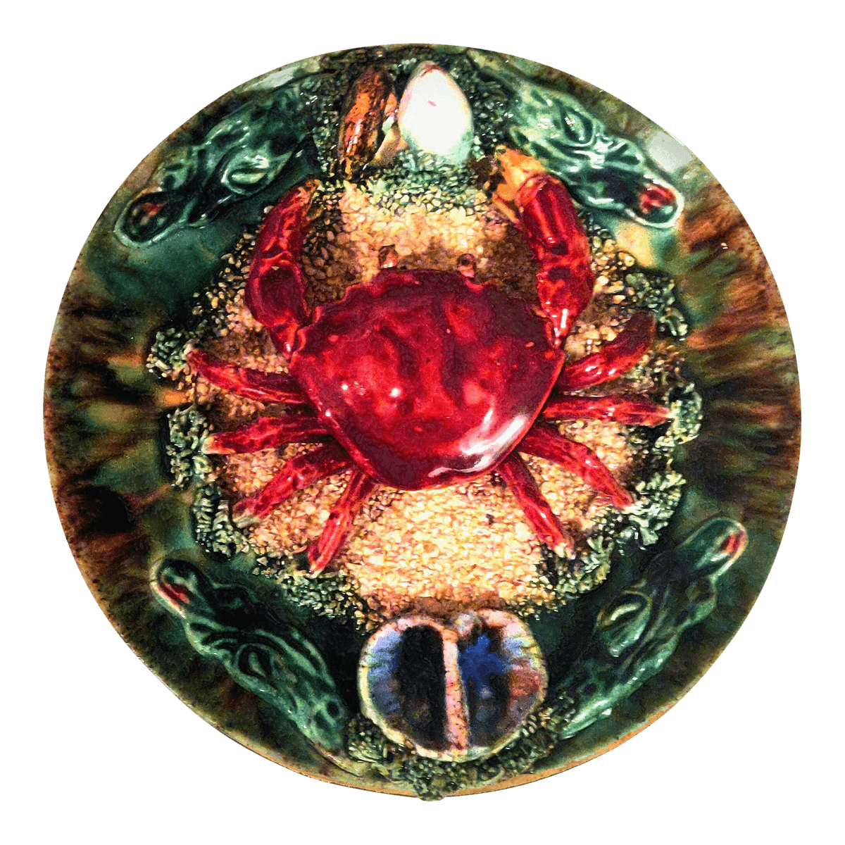 Mid 20th Century Majolica Bernard Palissy Style Faience Trompe l'Oeil Crab Plate - Thumbnail 2