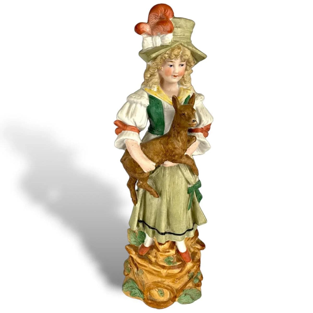 1910s Reichmannsdorf Germany Porcelain Man Dog Woman and Fawn Figurines #3507 - A Pair - Thumbnail 3