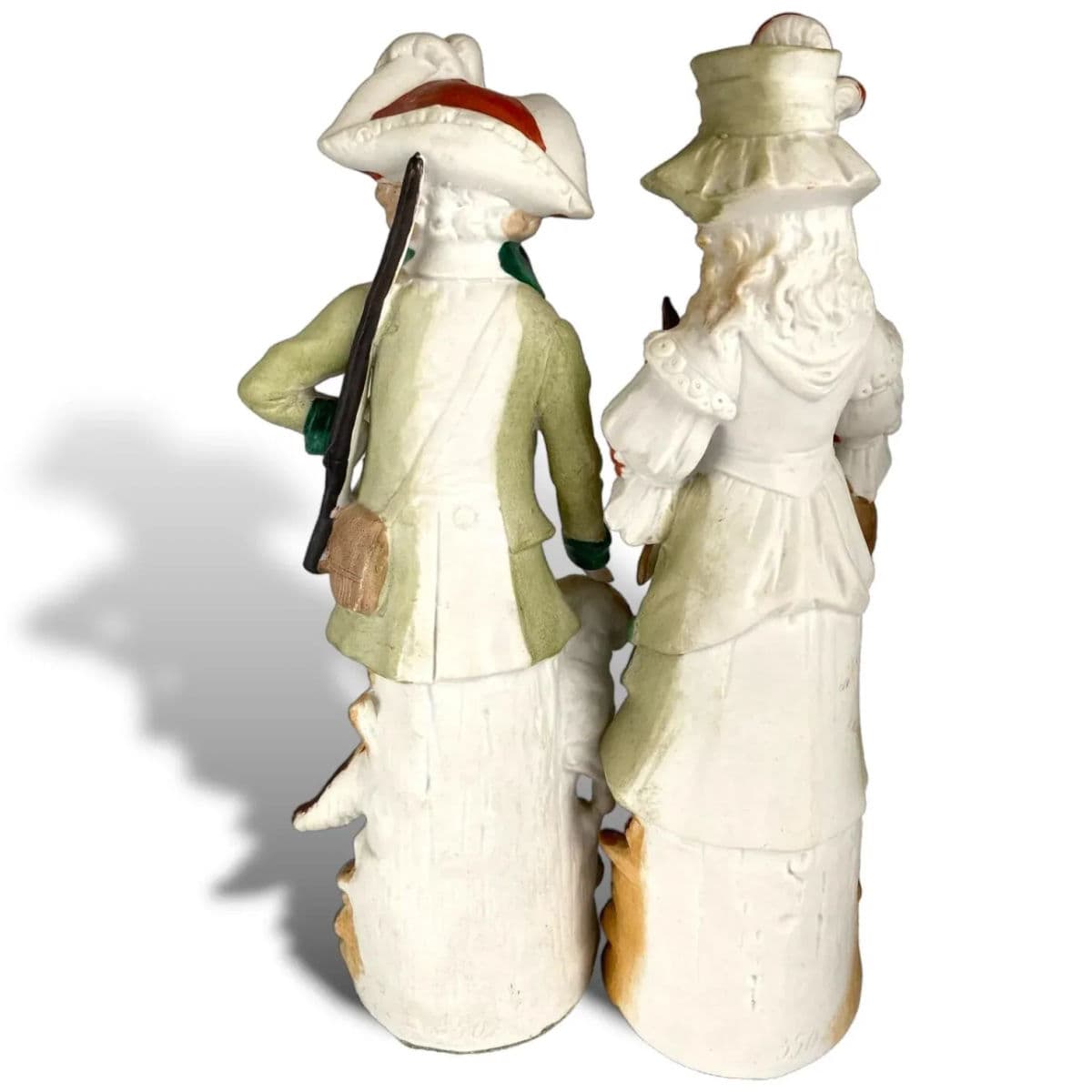 1910s Reichmannsdorf Germany Porcelain Man Dog Woman and Fawn Figurines #3507 - A Pair - Thumbnail 9