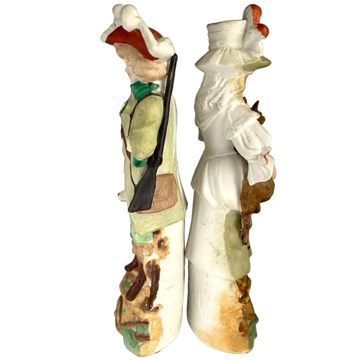 1910s Reichmannsdorf Germany Porcelain Man Dog Woman and Fawn Figurines #3507 - A Pair - Thumbnail 8