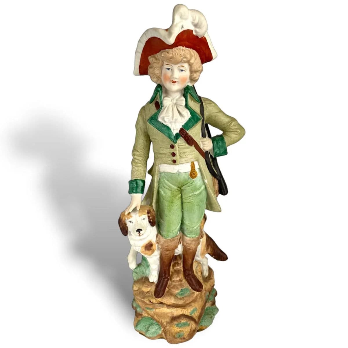 1910s Reichmannsdorf Germany Porcelain Man Dog Woman and Fawn Figurines #3507 - A Pair - Thumbnail 4