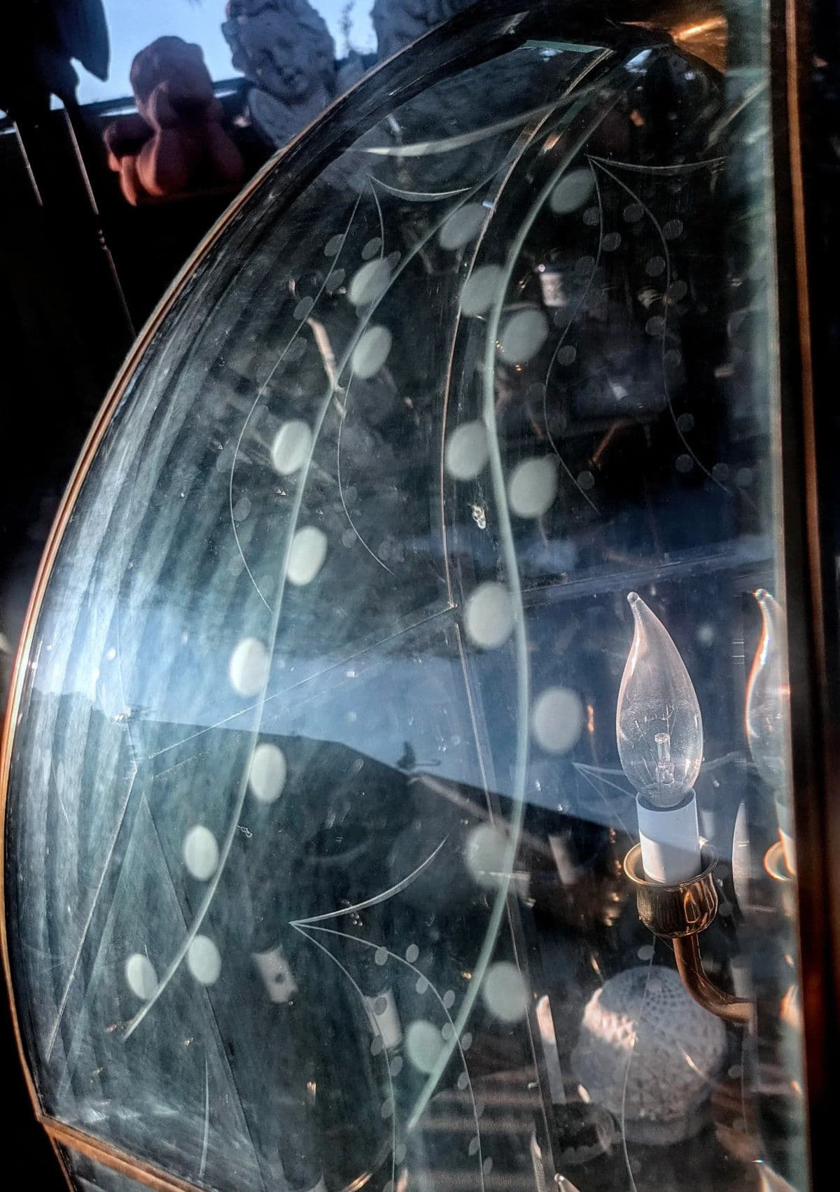 Large Octagonal Bent Beveled Glass and Brass Lantern Style Pendant Chandelier - Thumbnail 9