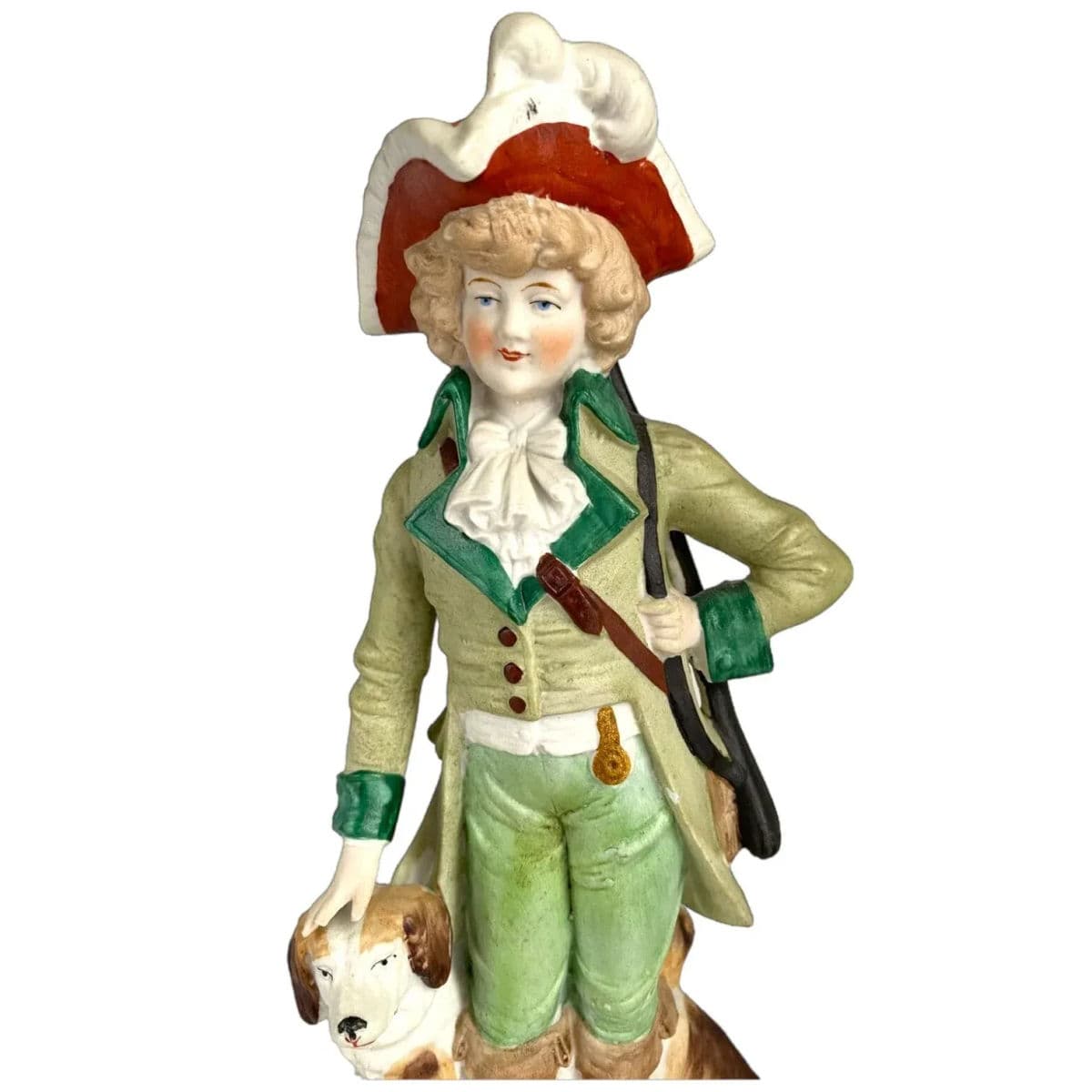 1910s Reichmannsdorf Germany Porcelain Man Dog Woman and Fawn Figurines #3507 - A Pair - Thumbnail 5