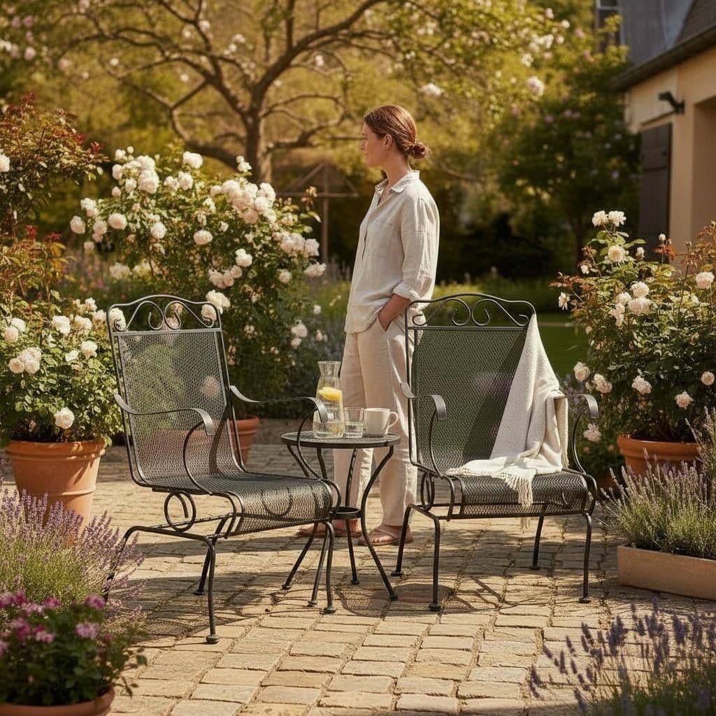 Vintage Meadowcraft Hi-Back Green Wrought Iron Mesh Coil Sprung Rocking Captains Chairs - A Pair - Thumbnail 7