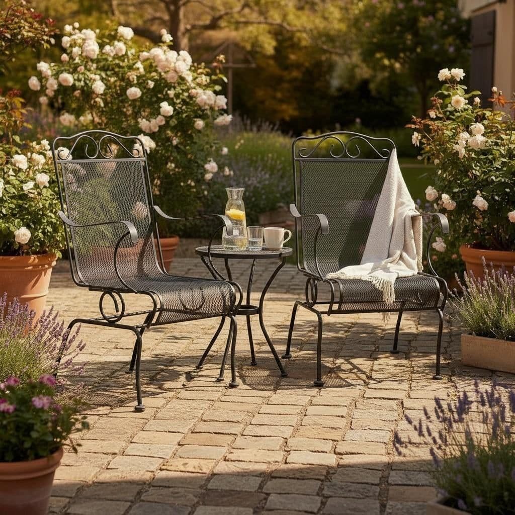 Vintage Meadowcraft Hi-Back Green Wrought Iron Mesh Coil Sprung Rocking Captains Chairs - A Pair - Thumbnail 9