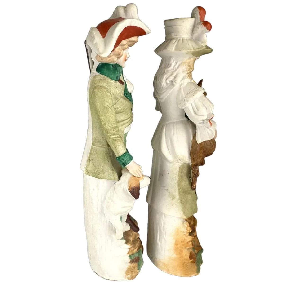 1910s Reichmannsdorf Germany Porcelain Man Dog Woman and Fawn Figurines #3507 - A Pair - Thumbnail 7