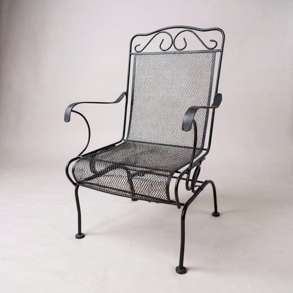 Vintage Meadowcraft Hi-Back Green Wrought Iron Mesh Coil Sprung Rocking Captains Chairs - A Pair - Thumbnail 3