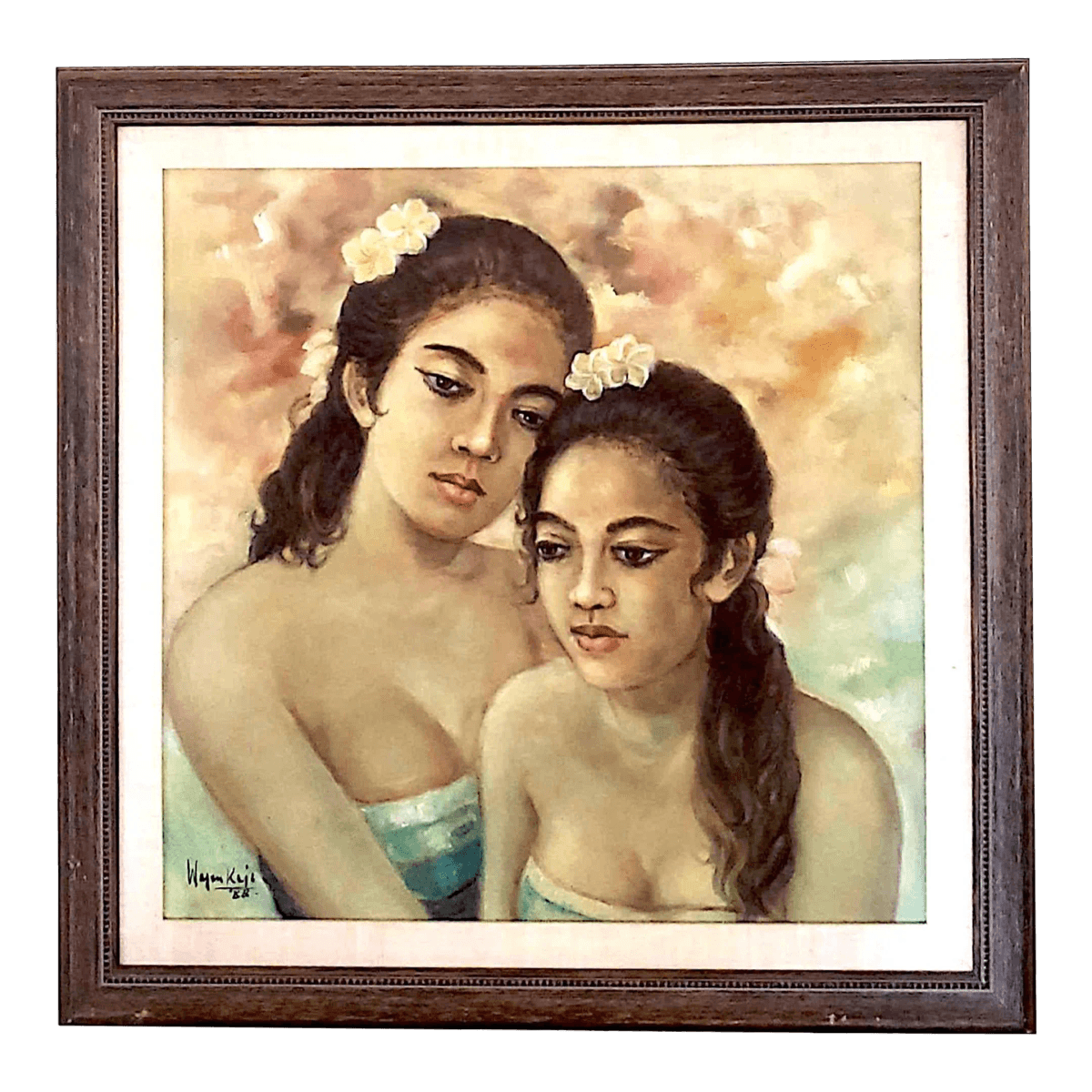Island Girls, Portrait 1988 Signed Oil Painting Linen and Wood Frame - Thumbnail 2