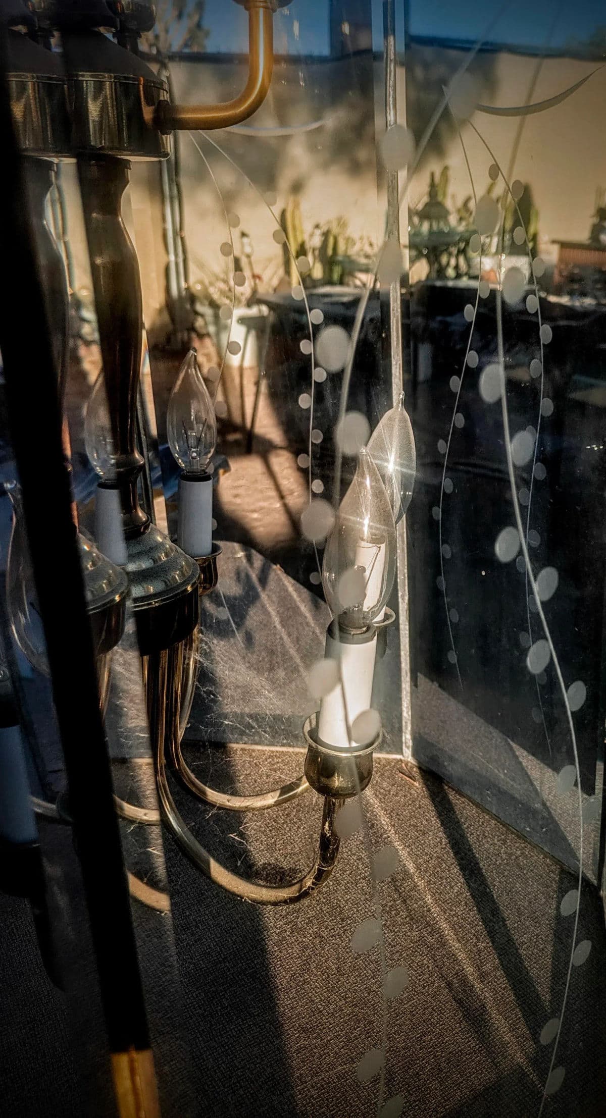 Large Octagonal Bent Beveled Glass and Brass Lantern Style Pendant Chandelier - Thumbnail 10