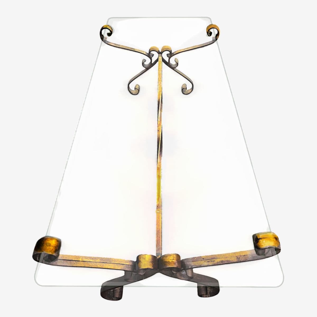 Vintage Patinated Wrought Iron & Glass Scrollwork Coffee Table With a Parcel Gilt Finish - Image 1