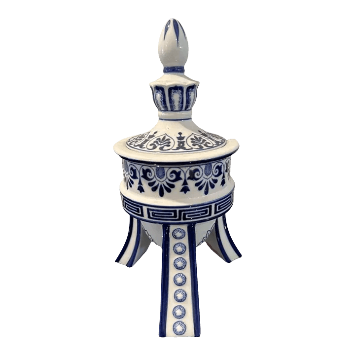 1990s Boston Company Blue and White 3 Legged Temple Ginger Jar / Urn - Thumbnail 2