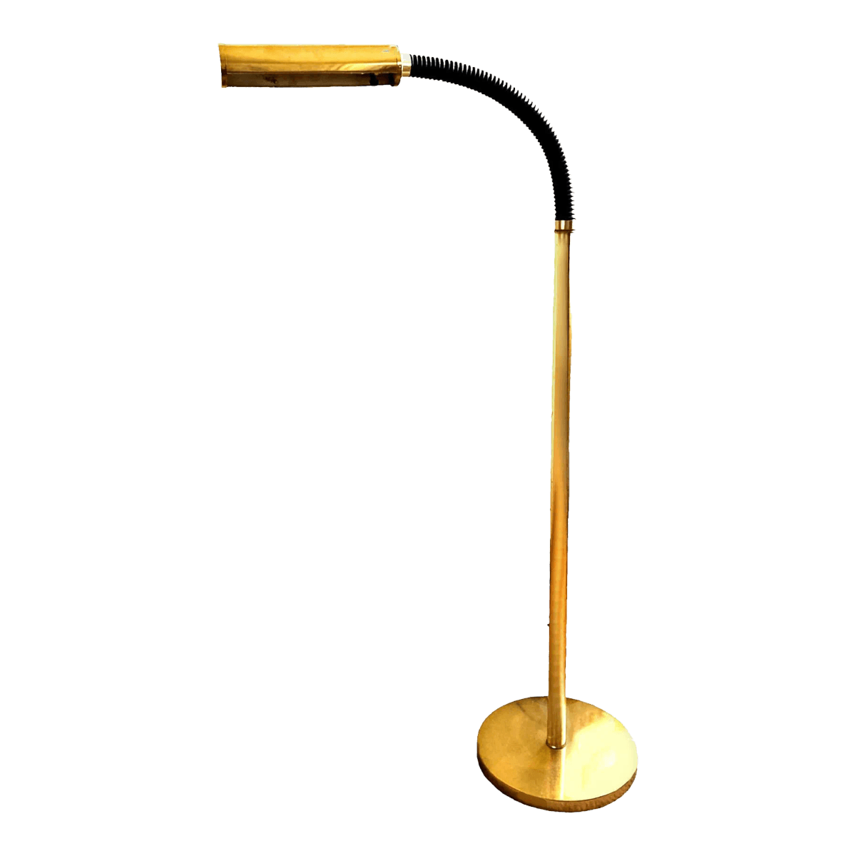 Vintage Black and Gold Toned Brass Standing Adjustable Pharmacy Floor Lamp Circa 1970s - Thumbnail 2