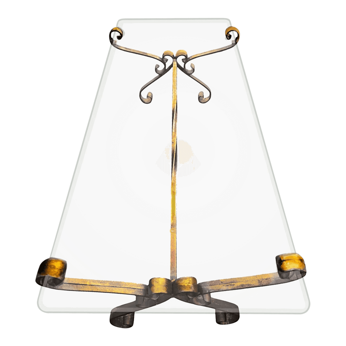 Vintage Patinated Wrought Iron & Glass Scrollwork Coffee Table With a Parcel Gilt Finish - Thumbnail 2