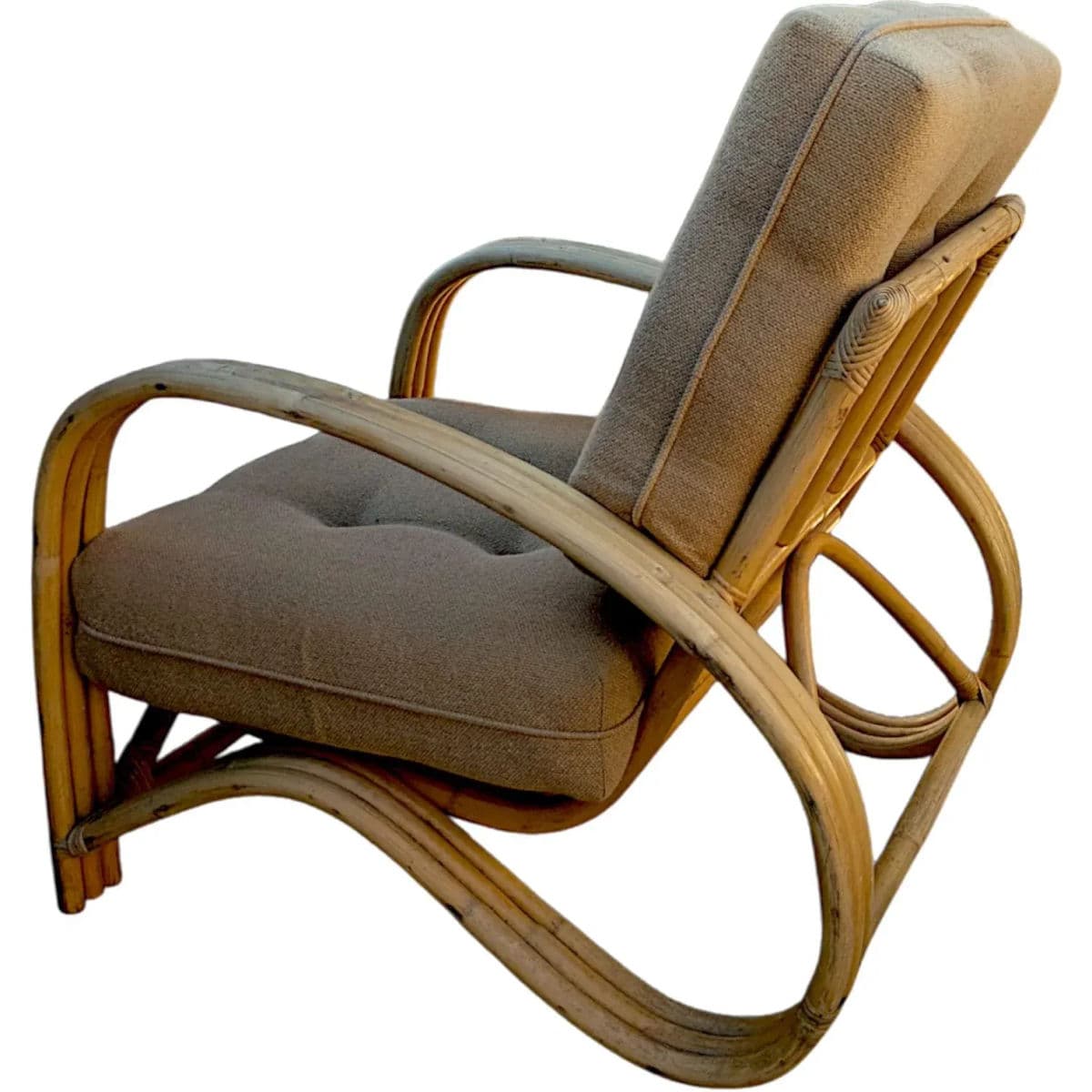 Restored Mid-Century Rattan Triple Rod Blonde Raw Bent Wood Frankl Style Lounge Chair - Thumbnail 4