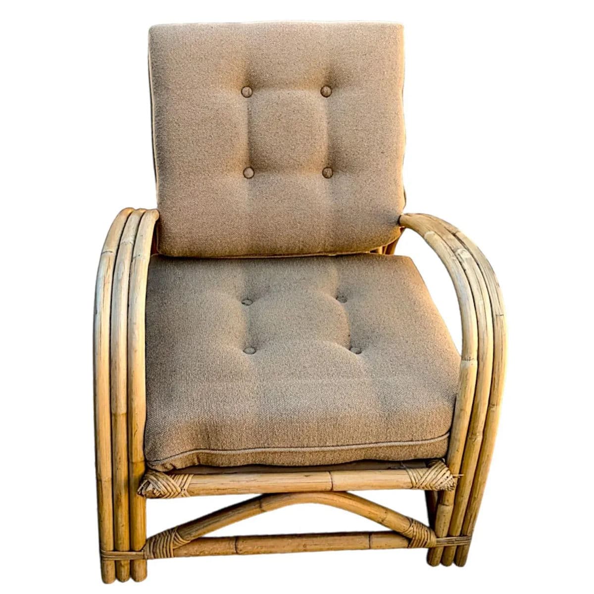 Restored Mid-Century Rattan Triple Rod Blonde Raw Bent Wood Frankl Style Lounge Chair - Thumbnail 6