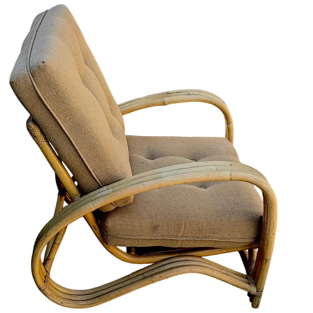 Restored Mid-Century Rattan Triple Rod Blonde Raw Bent Wood Frankl Style Lounge Chair - Thumbnail 3