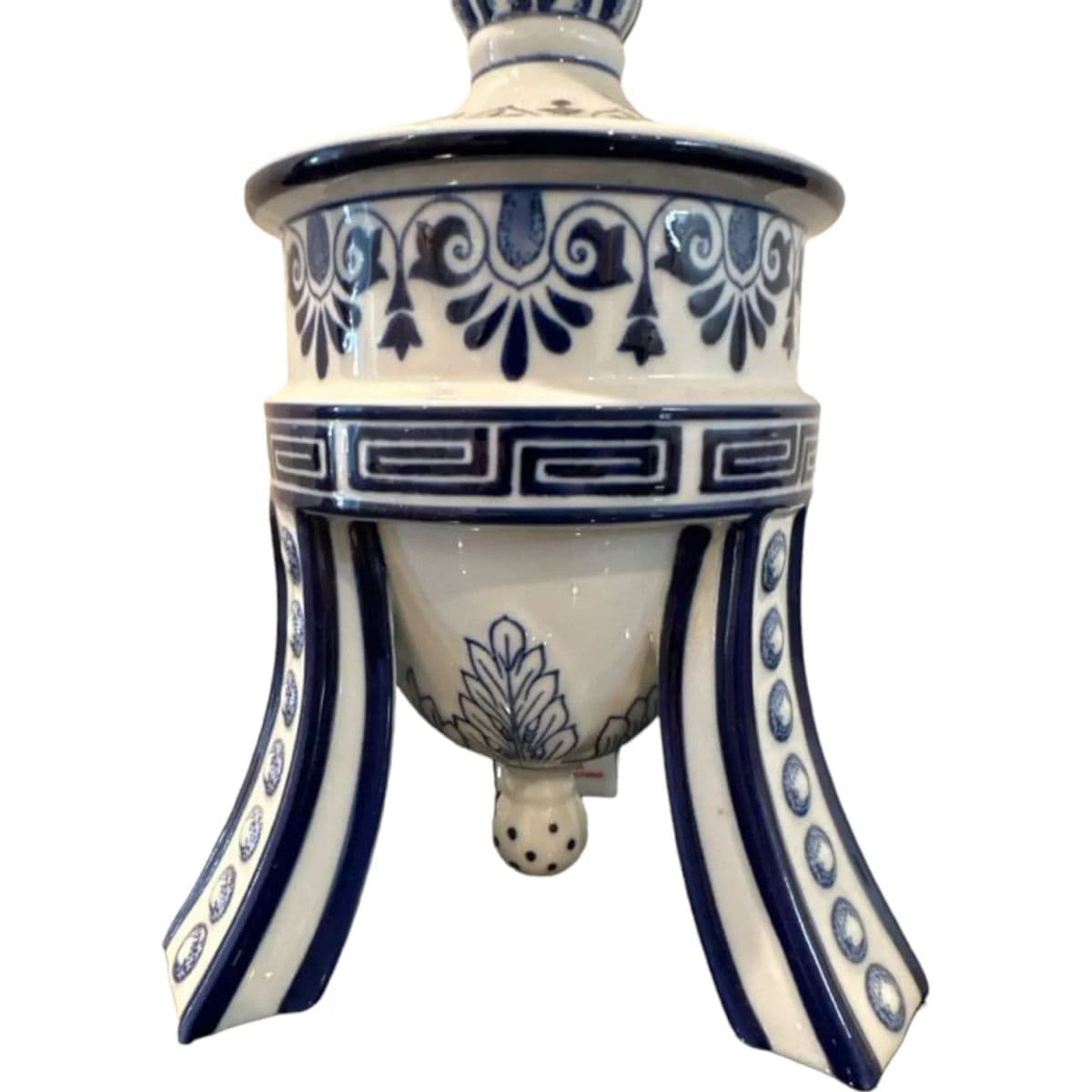 1990s Boston Company Blue and White 3 Legged Temple Ginger Jar / Urn - Thumbnail 8