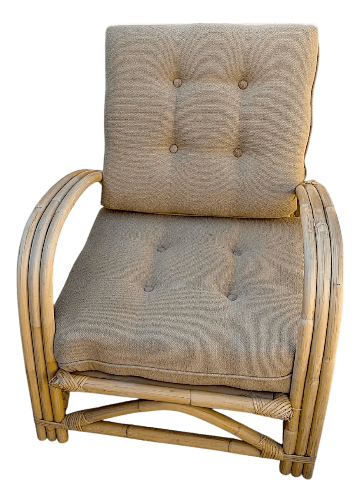 Restored Mid-Century Rattan Triple Rod Blonde Raw Bent Wood Frankl Style Lounge Chair - Thumbnail 2