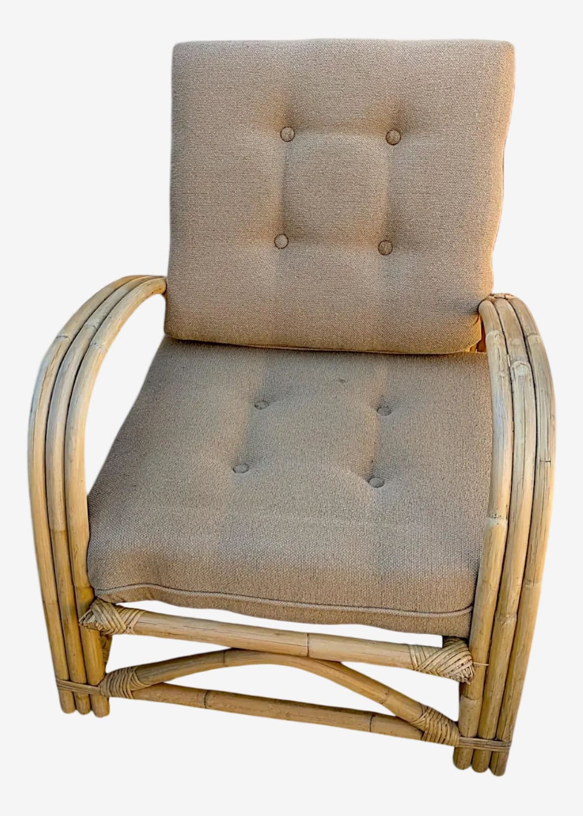 Restored Mid-Century Rattan Triple Rod Blonde Raw Bent Wood Frankl Style Lounge Chair