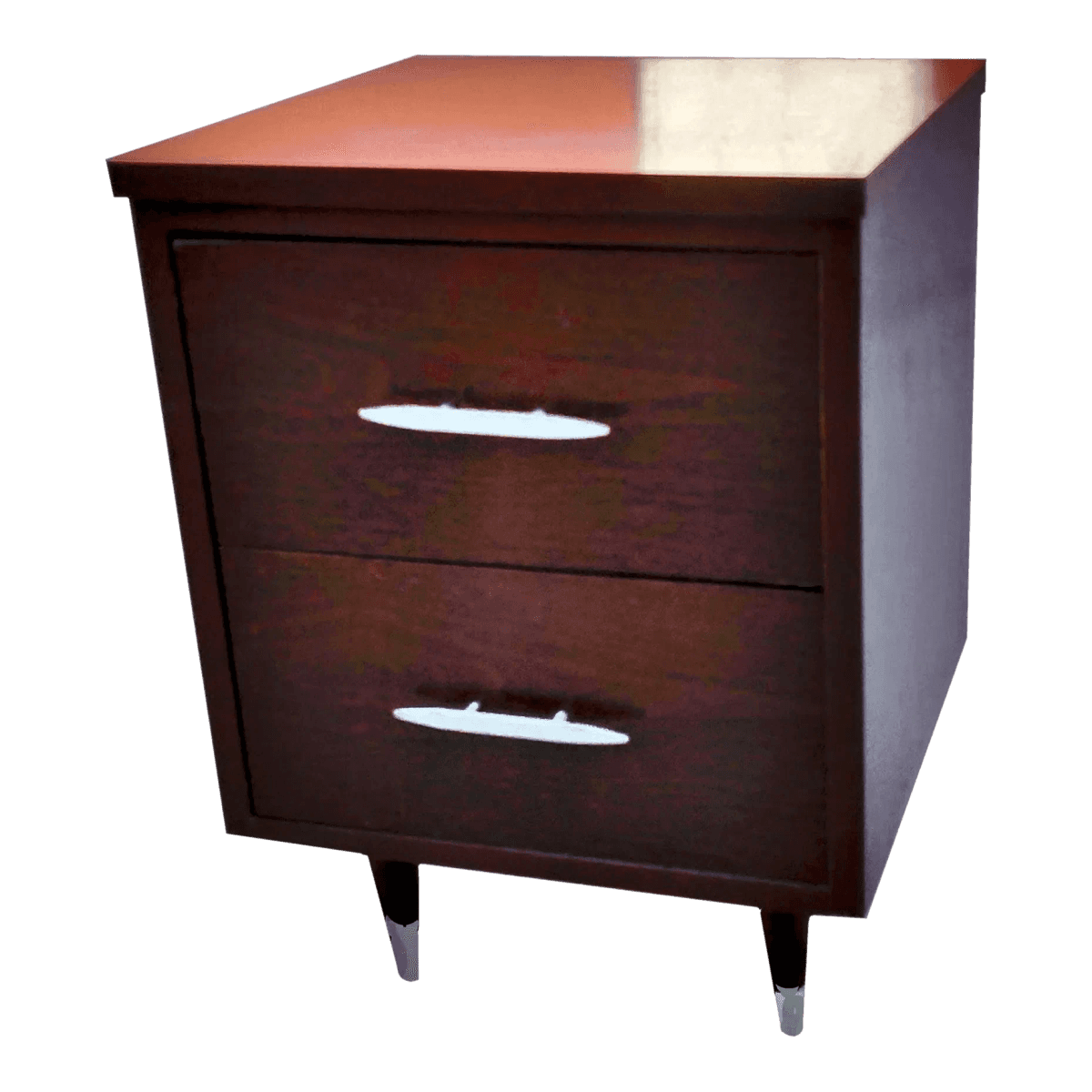 Eames Era Sold Wood Two Drawer Desk Cabinet With Pegged Capped Peg Legs - Thumbnail 2