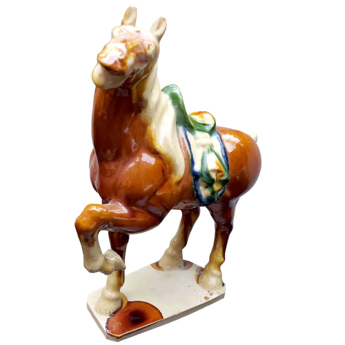 Signed 1950s Tang Style Horse Figurine Sancai Glazed in Green, Brown and Cream - Thumbnail 11