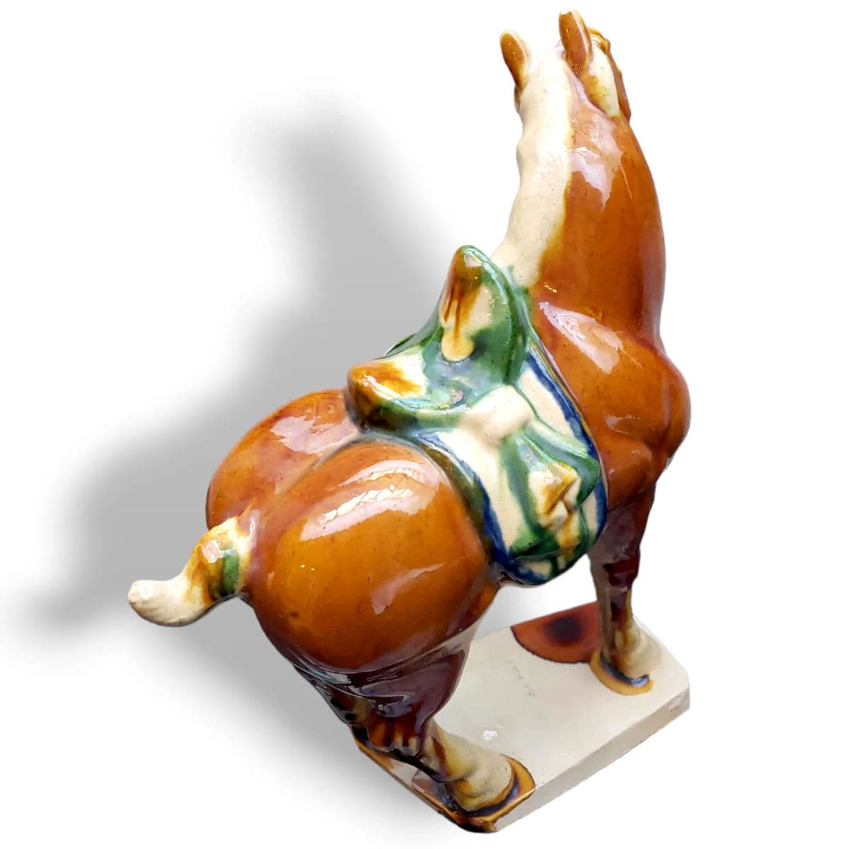 Signed 1950s Tang Style Horse Figurine Sancai Glazed in Green, Brown and Cream - Thumbnail 8