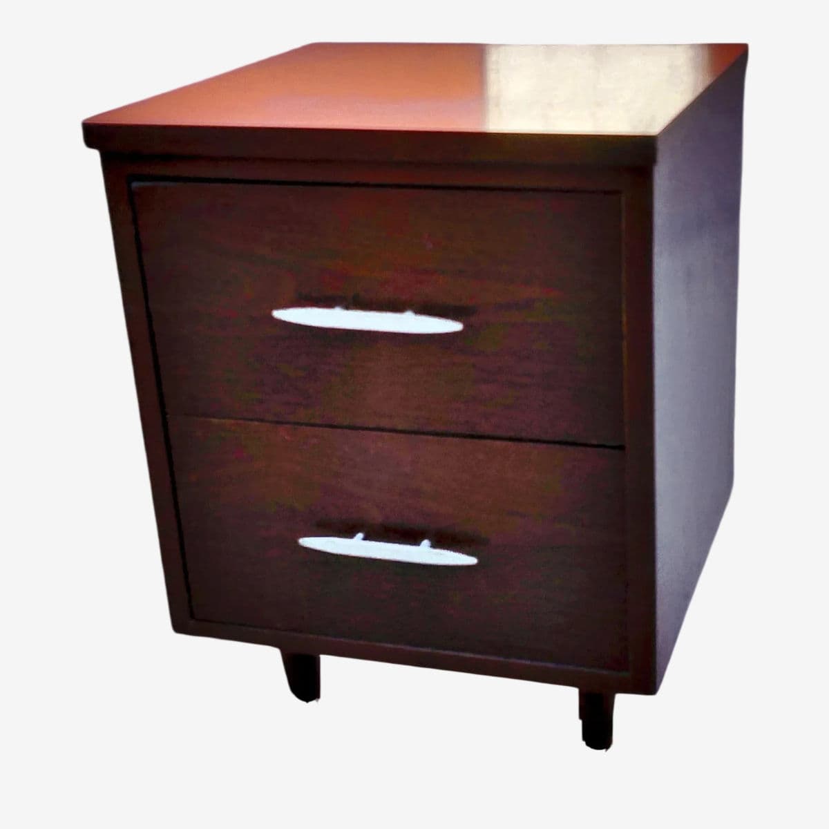 Eames Era Sold Wood Two Drawer Desk Cabinet With Pegged Capped Peg Legs