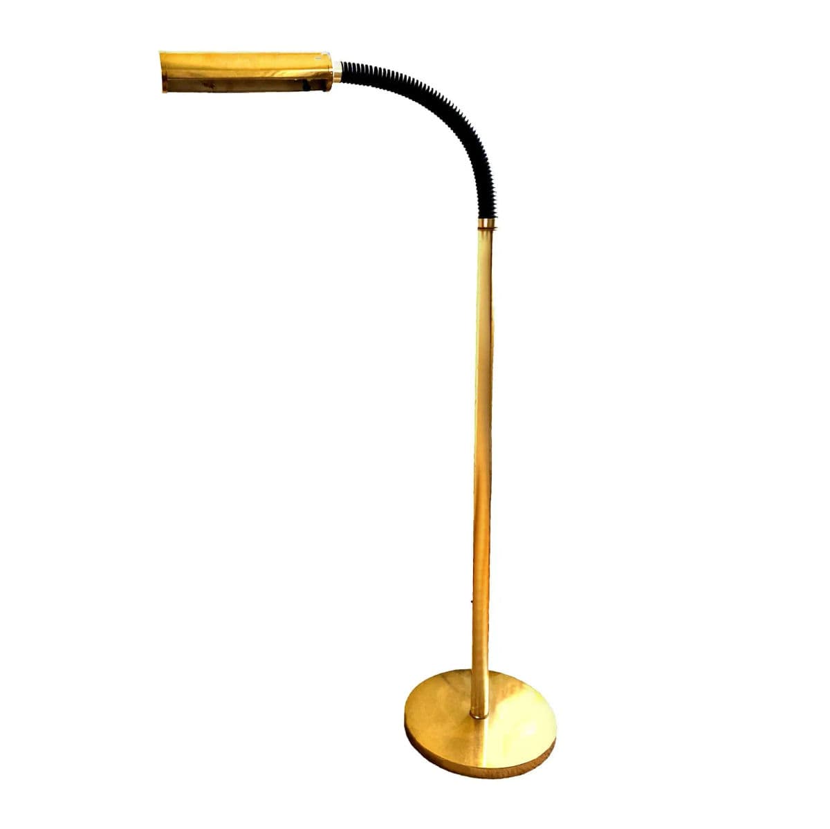 Vintage Black and Gold Toned Brass Standing Adjustable Pharmacy Floor Lamp Circa 1970s - Thumbnail 14